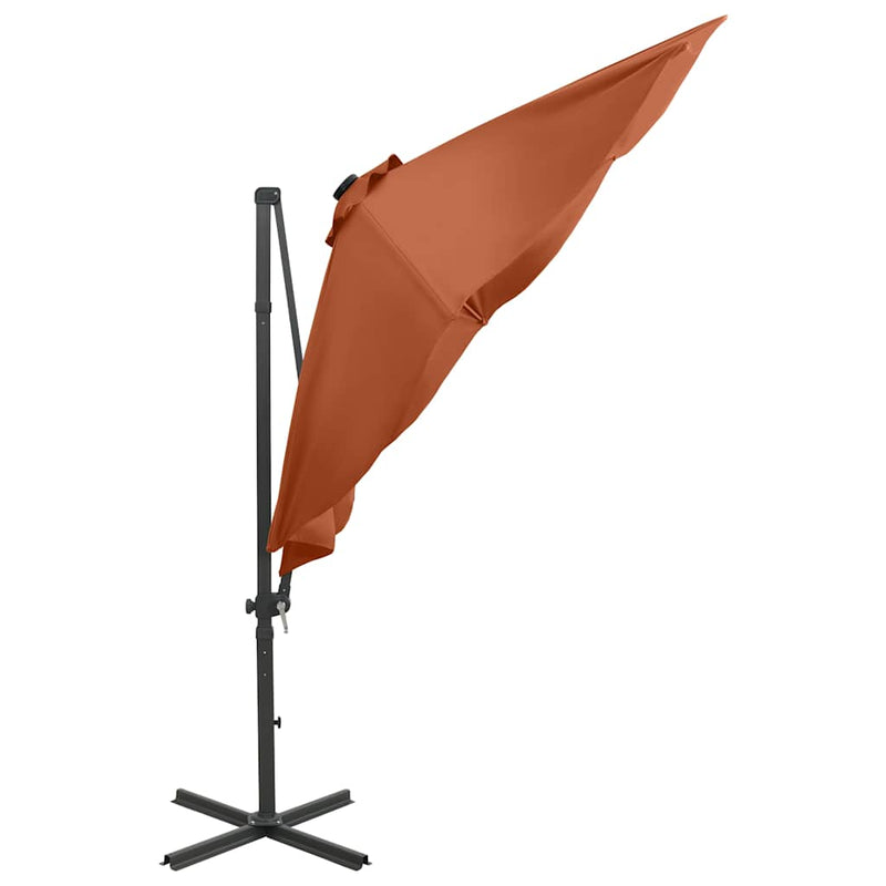 Afbeelding laden in galerijviewer, Vidaxl zweefparasol met paal en led-verlichting 300 cm terracottakleur
