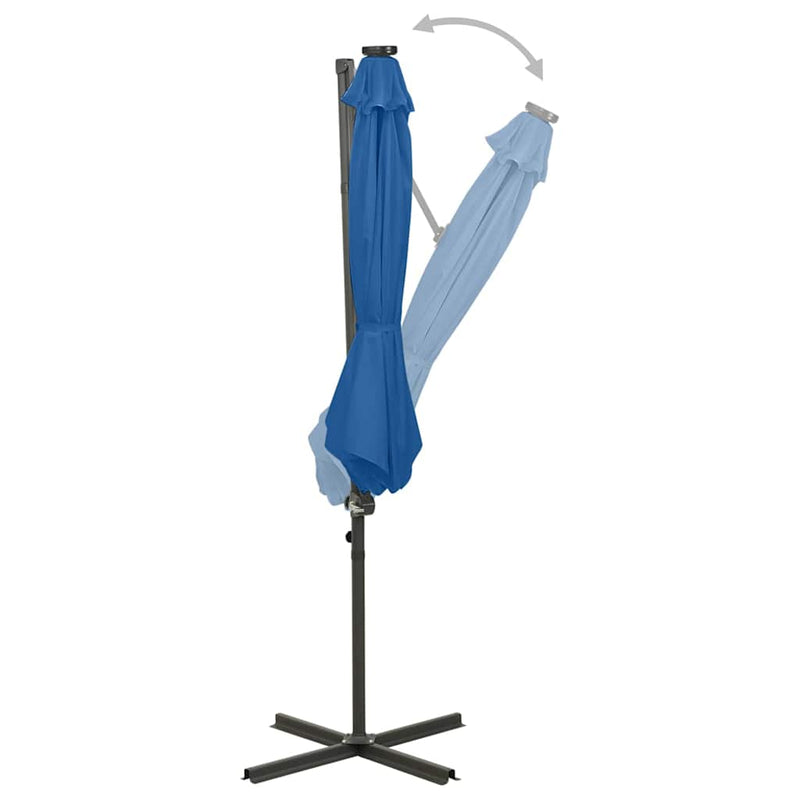 Afbeelding laden in galerijviewer, Vidaxl zweefparasol met paal en led-verlichting 300 cm azuurblauw
