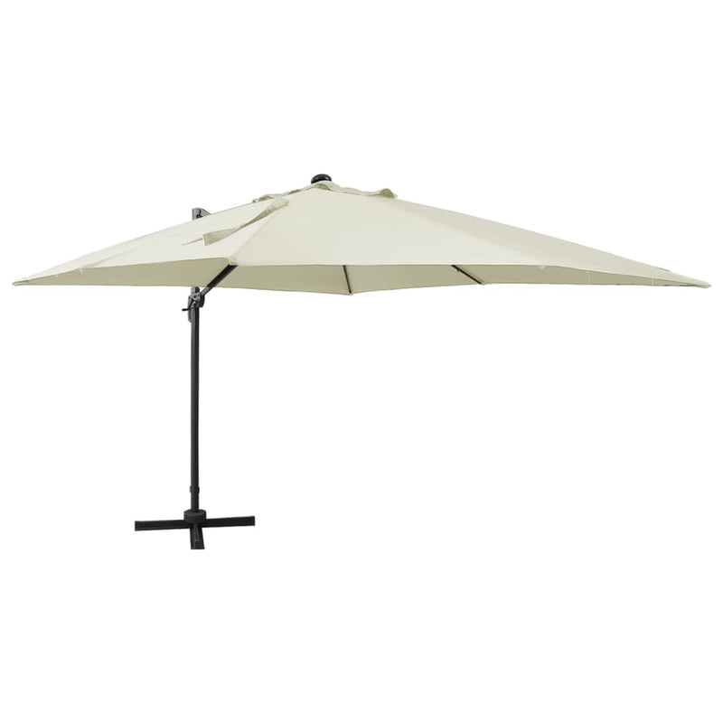 Afbeelding laden in galerijviewer, Vidaxl zweefparasol met paal en led-verlichting 300 cm zandkleurig

