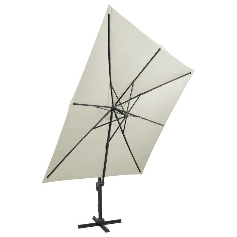 Afbeelding laden in galerijviewer, Vidaxl zweefparasol met paal en led-verlichting 300 cm zandkleurig
