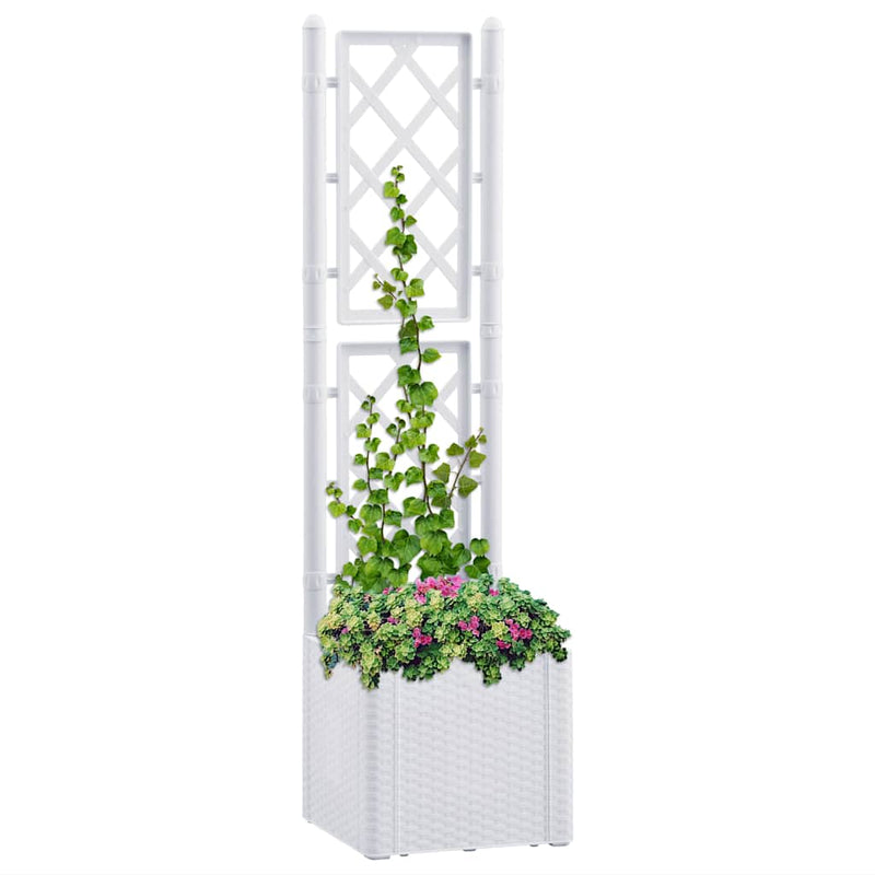 Afbeelding laden in galerijviewer, Vidaxl plantenbak hoog met latwerk en zelfbewateringssysteem wit
