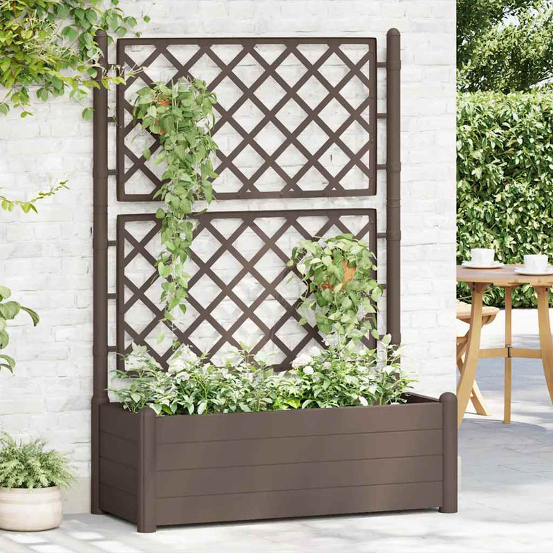 Afbeelding laden in galerijviewer, Vidaxl plantenbak met latwerk 100x43x142 cm pp mokka
