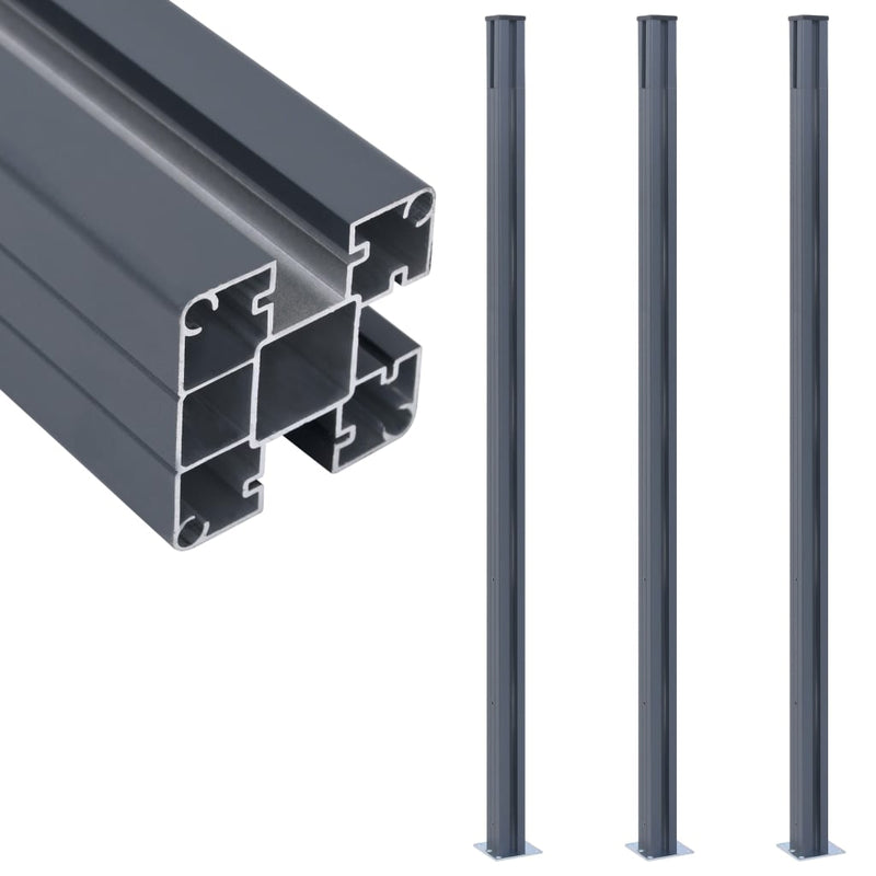 Afbeelding laden in galerijviewer, Vidaxl schuttingpalen 3 st 185 cm aluminium donkergrijs
