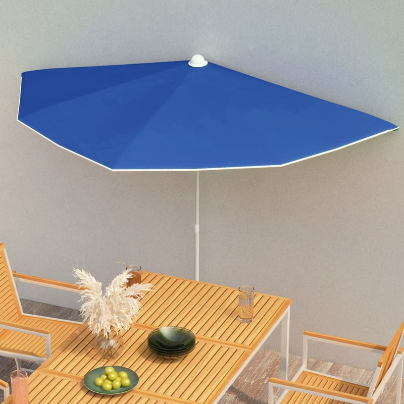 Afbeelding laden in galerijviewer, VidaXL Parasol half met paal 180x90 cm azuurblauw
