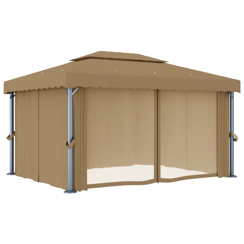Afbeelding laden in galerijviewer, VidaXL Prieel met gordijn 4x3 m aluminium taupe
