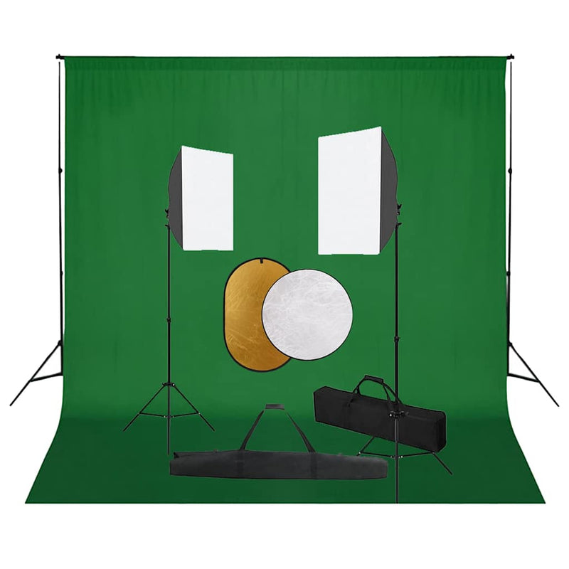 Afbeelding laden in galerijviewer, Vidaxl fotostudioset met softboxlampen, achtergrond en reflector
