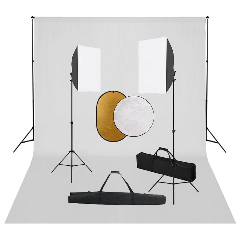 Afbeelding laden in galerijviewer, Vidaxl fotostudioset met softboxlampen, achtergrond en reflector
