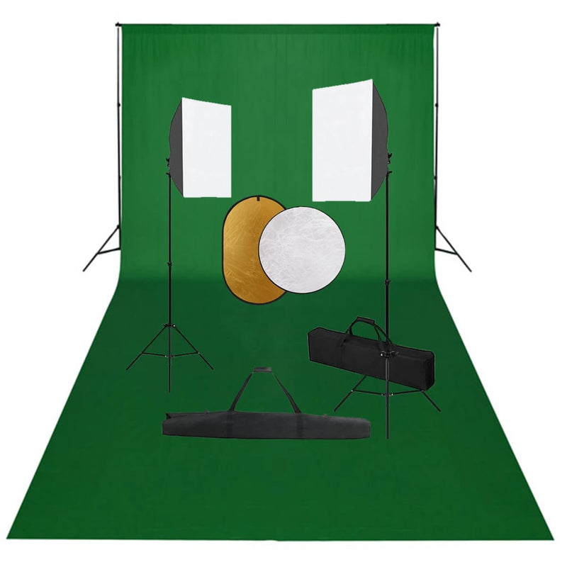 Afbeelding laden in galerijviewer, VidaXL Fotostudioset met softboxlampen, achtergrond en reflector

