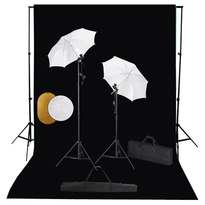 Afbeelding laden in galerijviewer, Vidaxl fotostudioset met lampen, paraplu's, achtergrond en reflector
