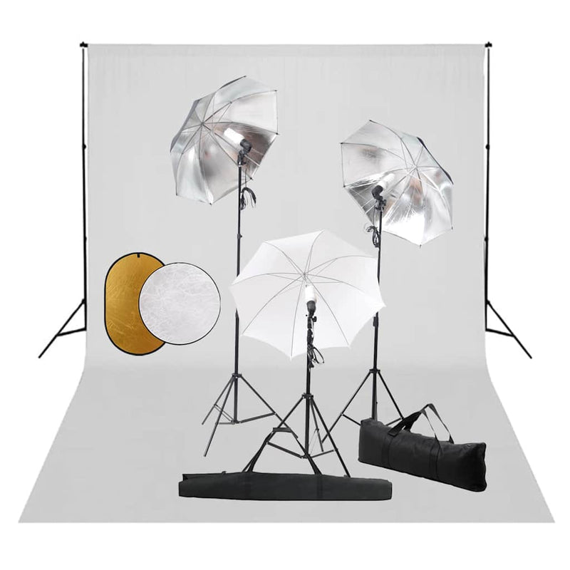Afbeelding laden in galerijviewer, Vidaxl fotostudioset met lampen, paraplu's, achtergrond en reflector
