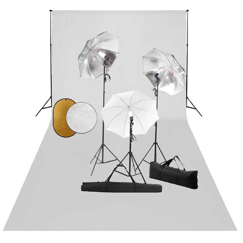 Afbeelding laden in galerijviewer, Vidaxl fotostudioset met lampen, paraplu's, achtergrond en reflector
