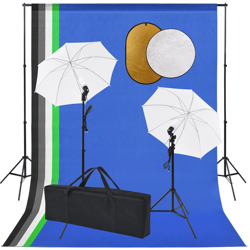 Afbeelding laden in galerijviewer, Vidaxl fotostudioset met lampen, paraplu's, achtergrond en reflector
