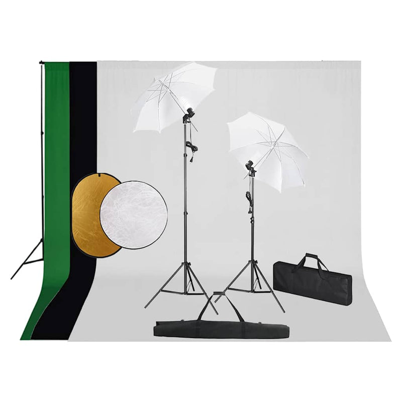 Afbeelding laden in galerijviewer, Vidaxl fotostudioset met lampen, paraplu's, achtergrond en reflector
