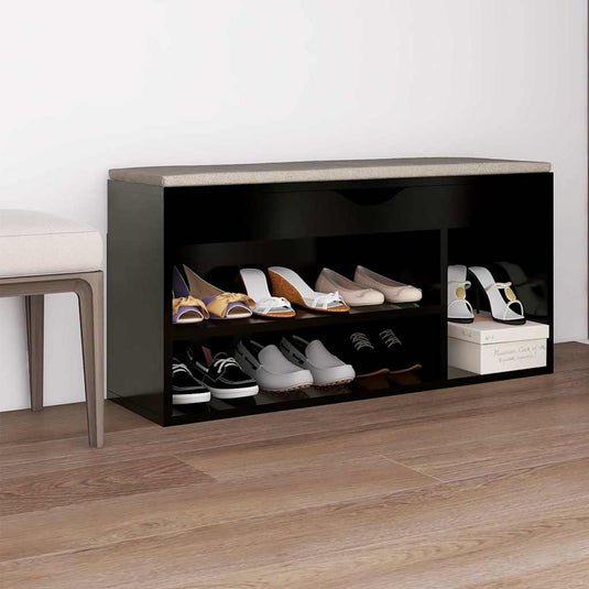 Vidaxl schoenenbank met kussen 104x30x49 cm bewerkt hout zwart