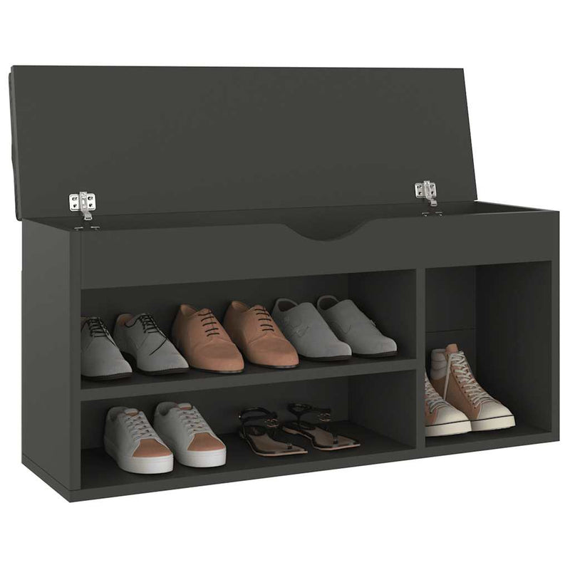 Afbeelding laden in galerijviewer, Vidaxl schoenenbank met kussen 104x30x49 cm bewerkt hout grijs
