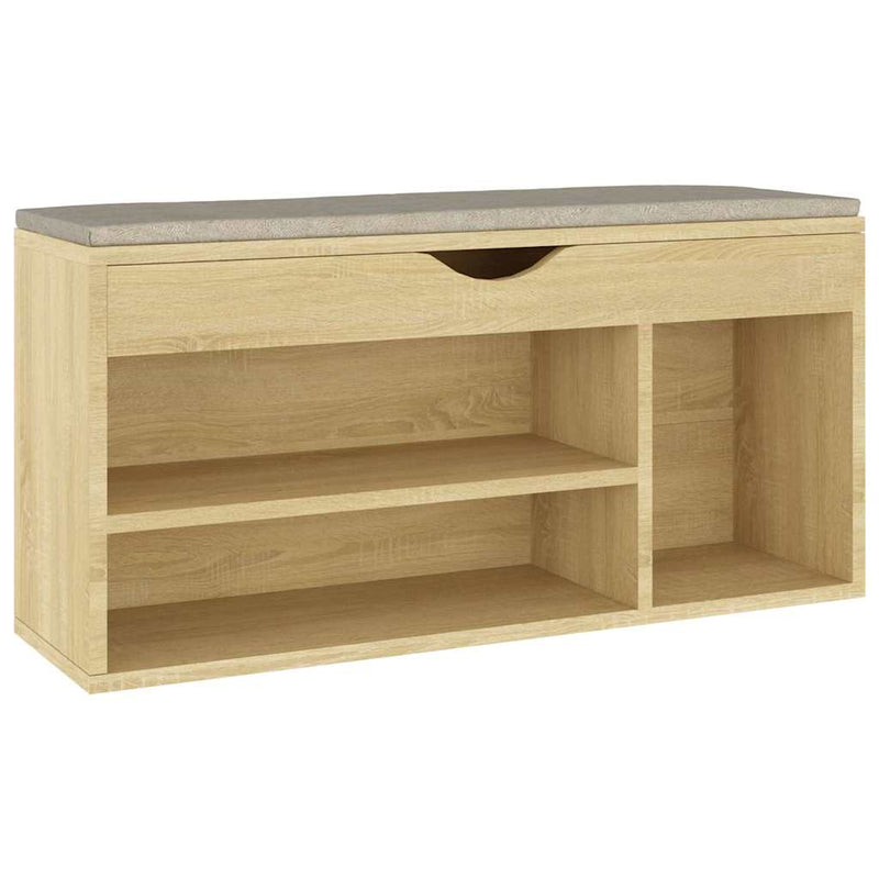 Afbeelding laden in galerijviewer, Vidaxl schoenenbank met kussen 104x30x49 cm bewerkt hout sonoma eiken
