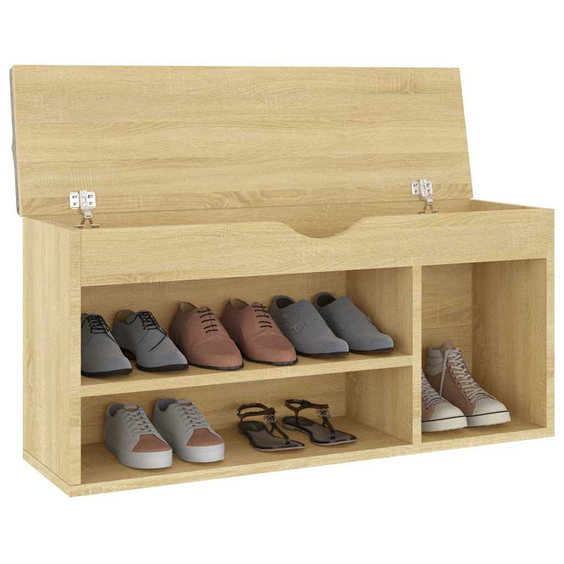 Afbeelding laden in galerijviewer, Vidaxl schoenenbank met kussen 104x30x49 cm bewerkt hout sonoma eiken
