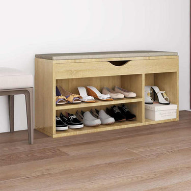 Vidaxl schoenenbank met kussen 104x30x49 cm bewerkt hout sonoma eiken