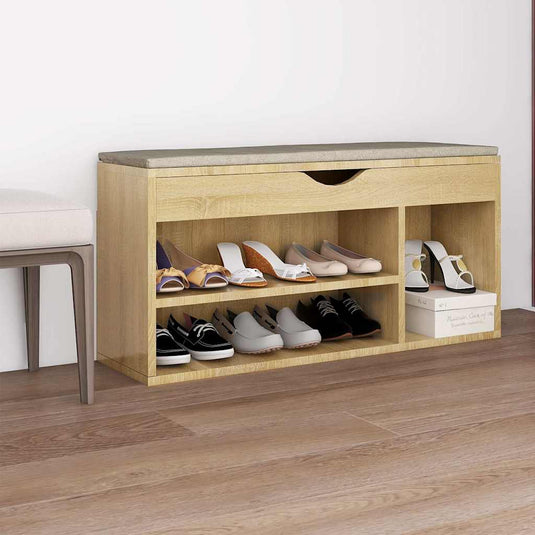 Vidaxl schoenenbank met kussen 104x30x49 cm bewerkt hout sonoma eiken