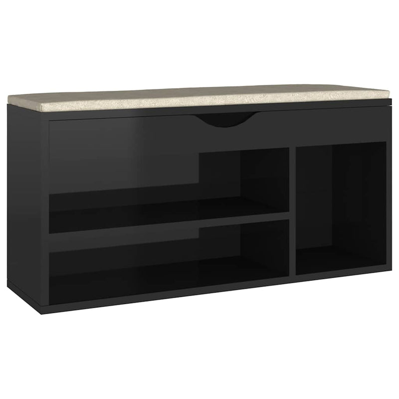 Afbeelding laden in galerijviewer, Vidaxl schoenenbank met kussen 104x30x49 cm hout hoogglans zwart
