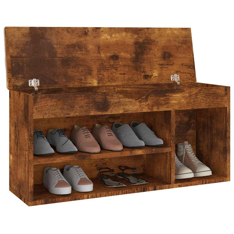 Afbeelding laden in galerijviewer, Vidaxl schoenenbank met kussen 104x30x49 cm bewerkt hout gerookt eiken

