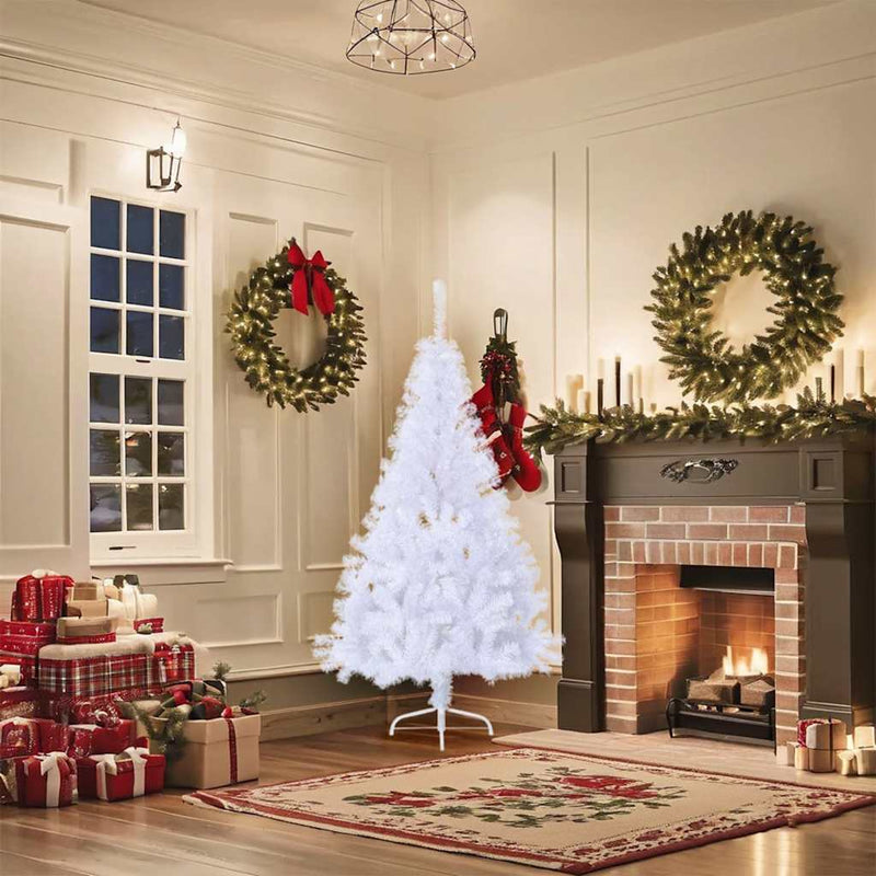 Afbeelding laden in galerijviewer, Vidaxl kunstkerstboom met standaard half 150 cm pvc wit
