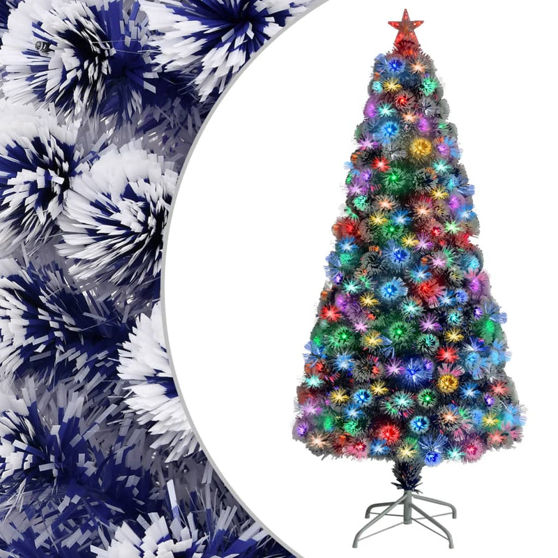 Afbeelding laden in galerijviewer, Vidaxl kunstkerstboom met verlichting 150 cm glasvezel wit en blauw

