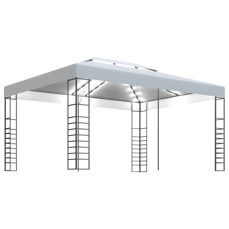 Afbeelding laden in galerijviewer, VidaXL Prieel met LED-lichtslinger 4x3x2,7 m wit
