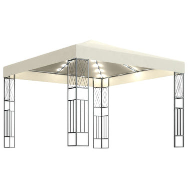 Vidaxl prieel met led-lichtslinger 3x3 m stof crèmekleurig