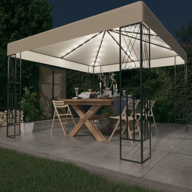 Vidaxl prieel met led-lichtslinger 3x3 m stof crèmekleurig