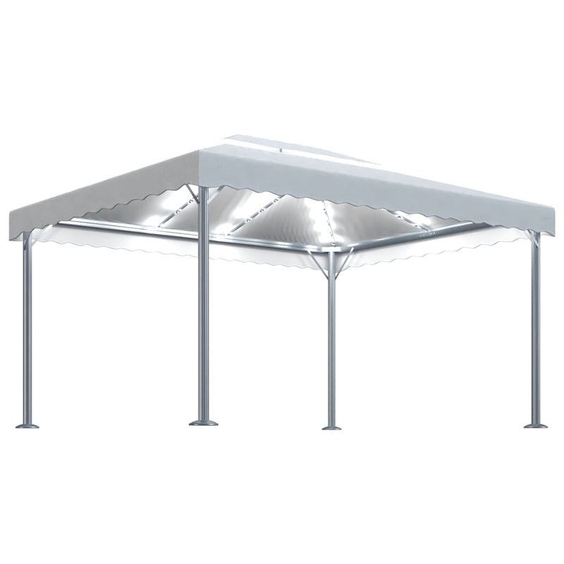 Afbeelding laden in galerijviewer, VidaXL Prieel met LED-lichtslinger 400x300 cm aluminium crèmekleurig

