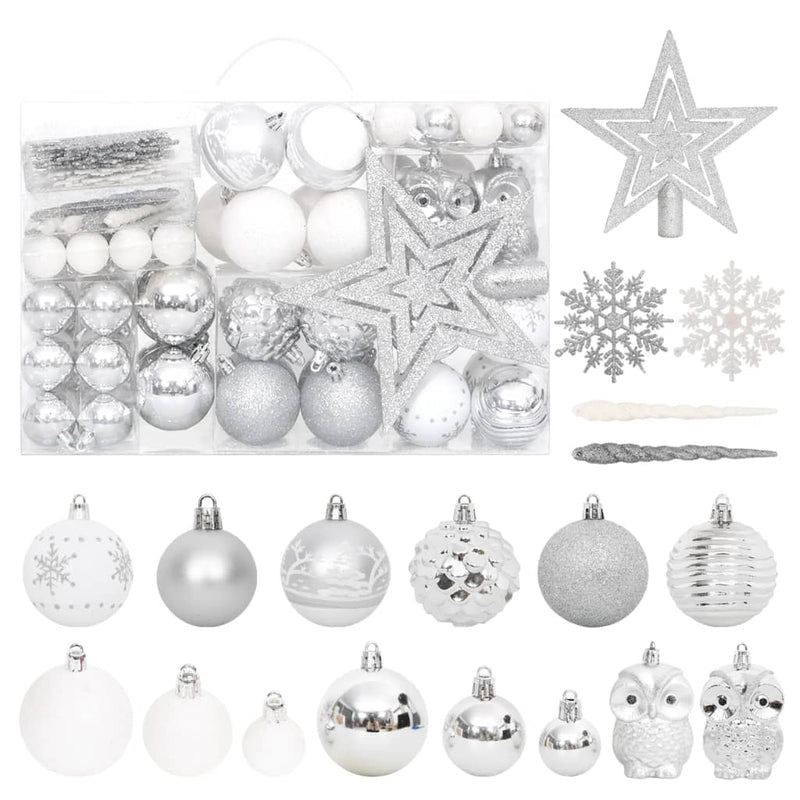 Afbeelding laden in galerijviewer, VidaXL 108-delige Kerstballenset zilver en wit
