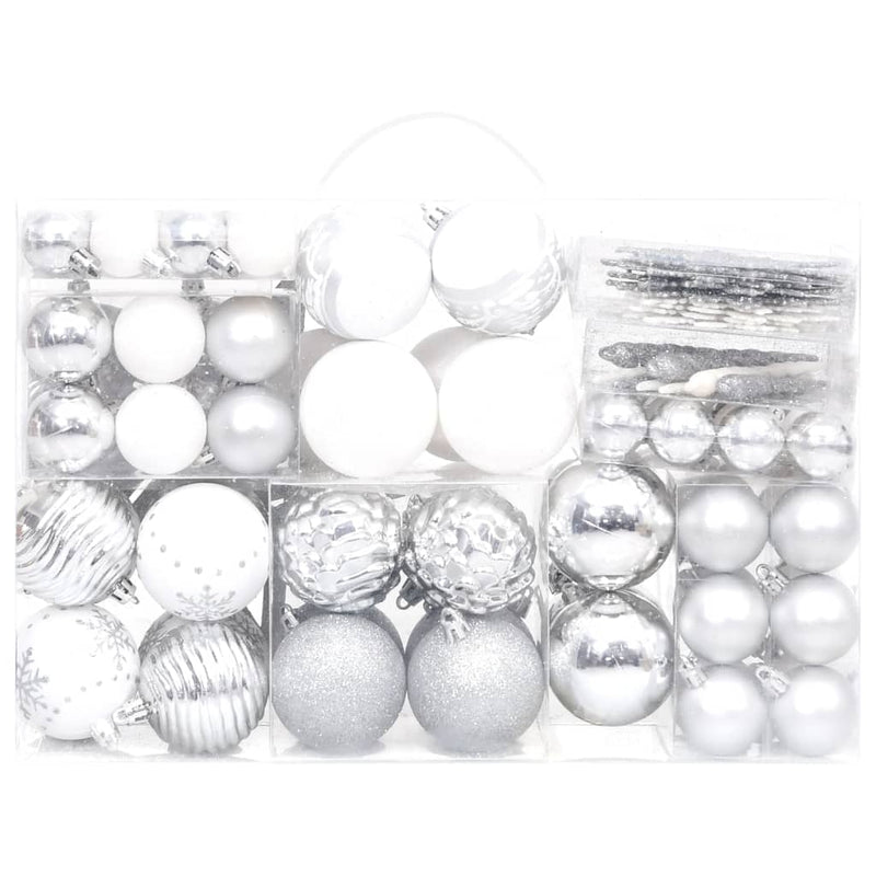 Afbeelding laden in galerijviewer, VidaXL 108-delige Kerstballenset zilver en wit

