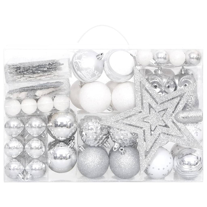 Afbeelding laden in galerijviewer, VidaXL 108-delige Kerstballenset zilver en wit
