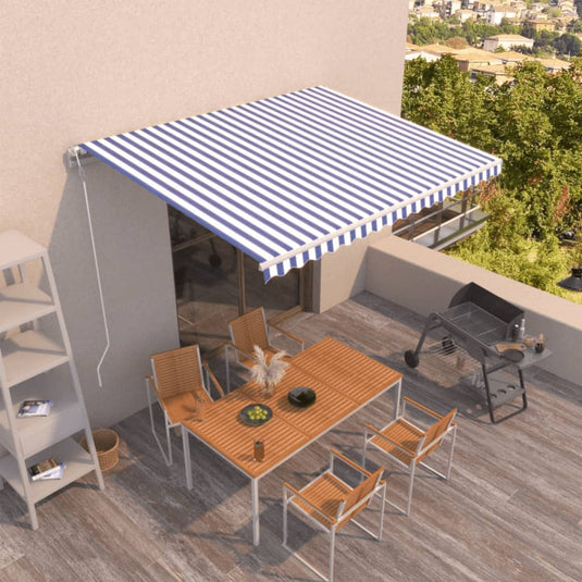 VidaXL Luifel automatisch uittrekbaar 450x350 cm blauw en wit