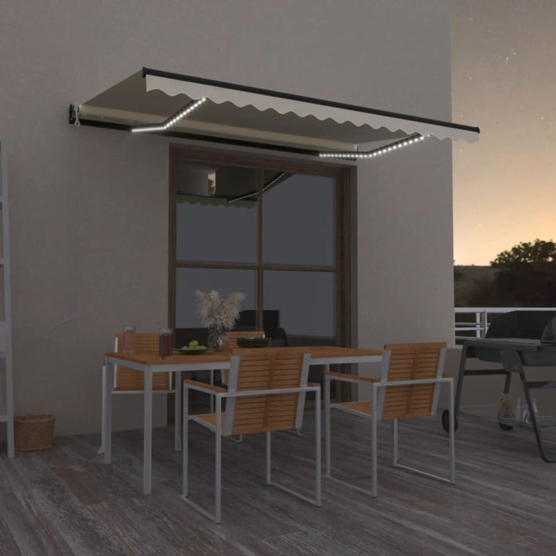 Afbeelding laden in galerijviewer, VidaXL Luifel automatisch met LED en windsensor 450x300 cm crèmekleur
