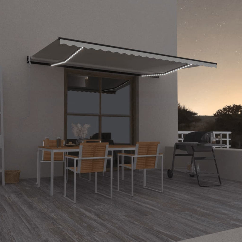 Afbeelding laden in galerijviewer, VidaXL Luifel automatisch met LED en windsensor 500x300 cm crèmekleur
