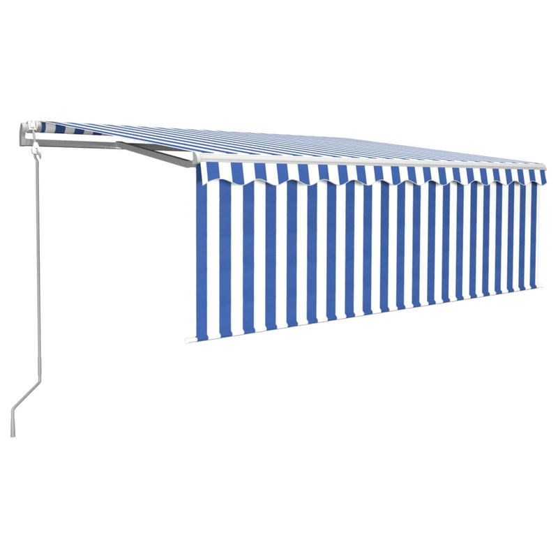 Afbeelding laden in galerijviewer, VidaXL Luifel met rolgordijn, LED en windsensor 4,5x3 m blauw en wit
