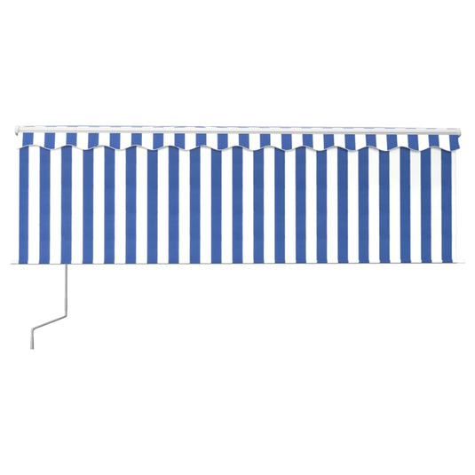 VidaXL Luifel met rolgordijn, LED en windsensor 4,5x3 m blauw en wit