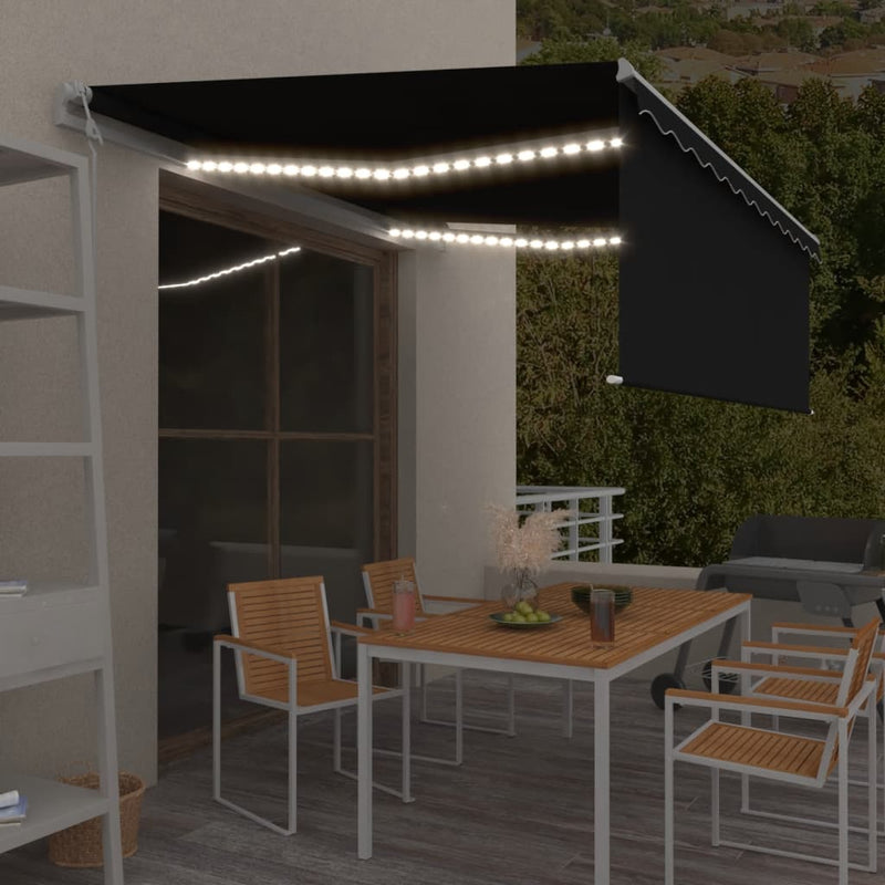 Afbeelding laden in galerijviewer, VidaXL Luifel automatisch met gordijn LED windsensor 4,5x3 m antraciet
