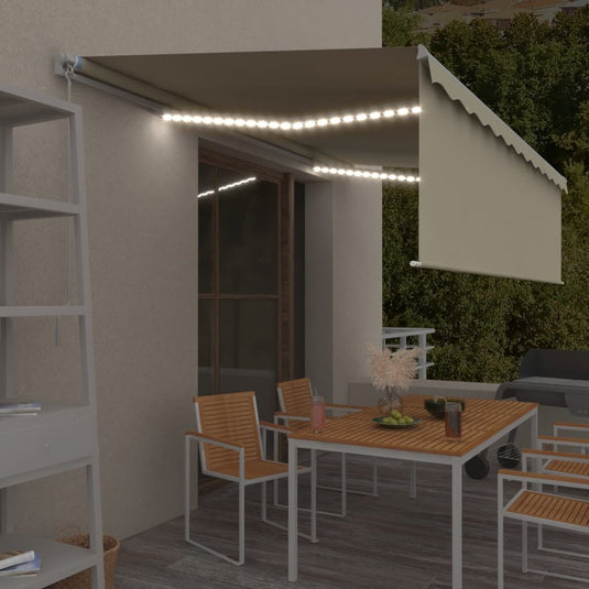 VidaXL Luifel handmatig uittrekbaar met rolgordijn en LED 5x3 m crème