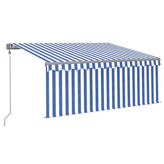 VidaXL Luifel met rolgordijn, LED en windsensor 3,5x2,5 m blauw en wit
