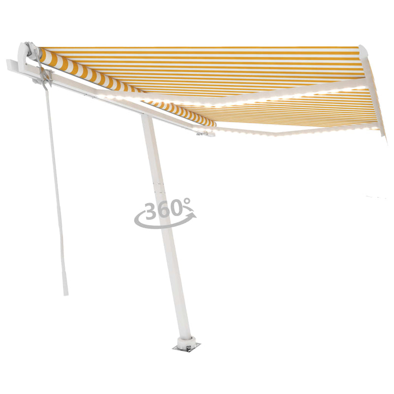 Afbeelding laden in galerijviewer, VidaXL Luifel automatisch met LED en windsensor 350x250 cm geel en wit
