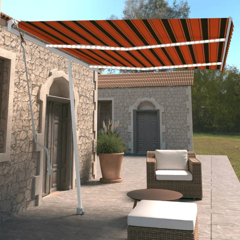Afbeelding laden in galerijviewer, VidaXL Luifel automatisch met LED windsensor 350x250 cm oranje bruin
