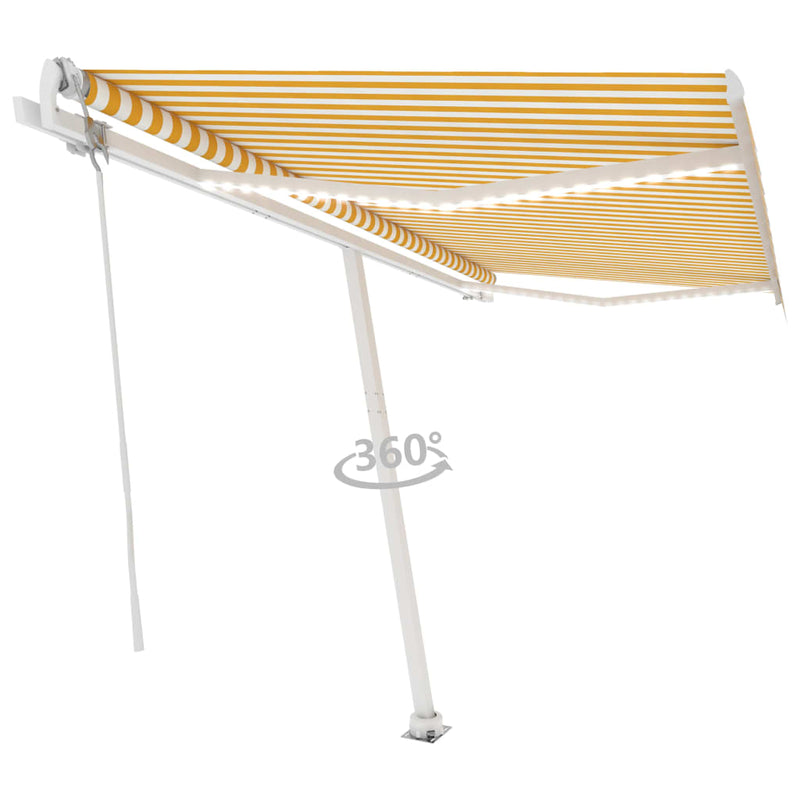Afbeelding laden in galerijviewer, VidaXL Luifel automatisch met LED en windsensor 400x300 cm geel en wit
