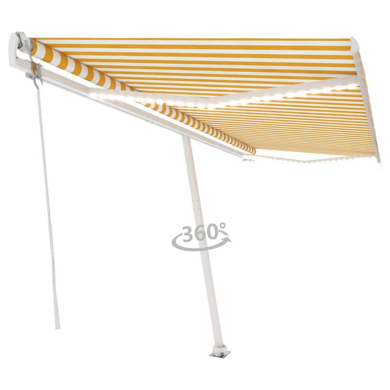 Afbeelding laden in galerijviewer, VidaXL Luifel automatisch met LED en windsensor 500x300 cm geel en wit
