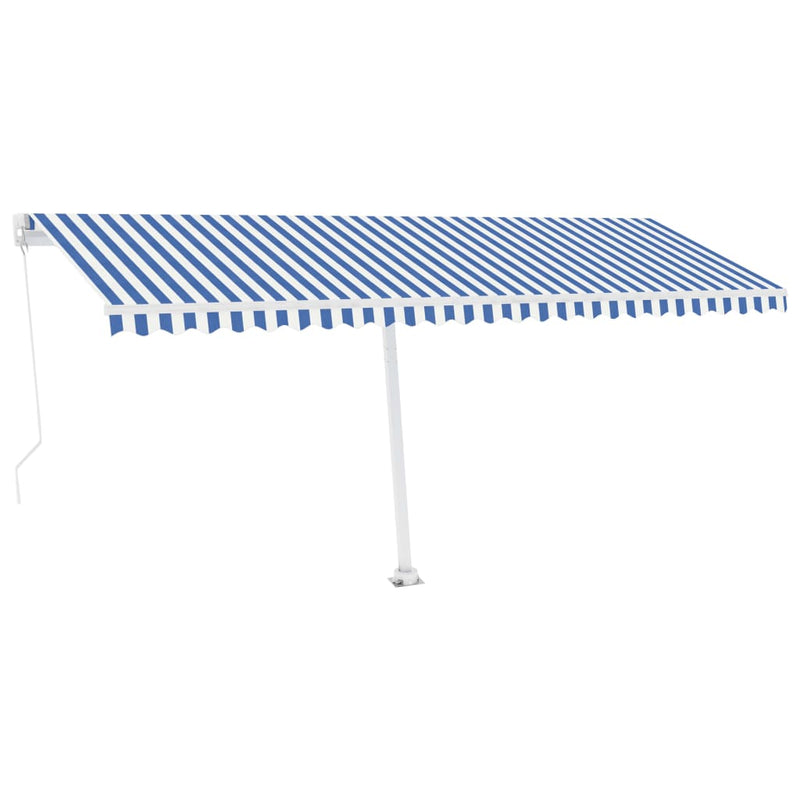 Afbeelding laden in galerijviewer, VidaXL Luifel vrijstaand handmatig uittrekbaar 500x350 cm blauw en wit
