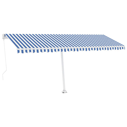 VidaXL Luifel vrijstaand handmatig uittrekbaar 500x350 cm blauw en wit