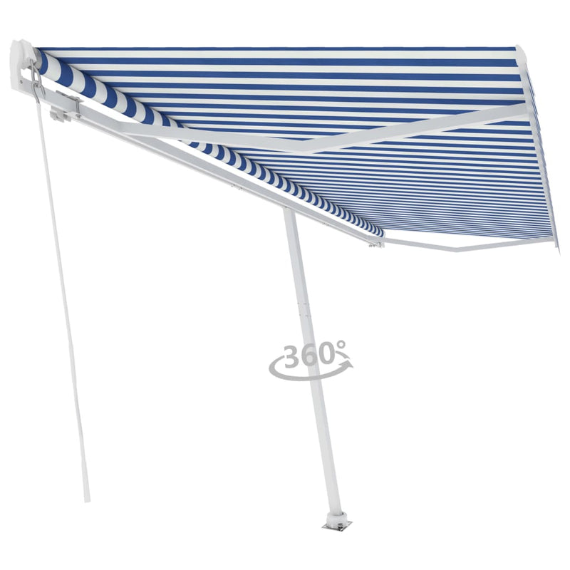 Afbeelding laden in galerijviewer, VidaXL Luifel vrijstaand handmatig uittrekbaar 500x350 cm blauw en wit

