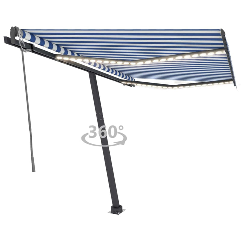 Afbeelding laden in galerijviewer, VidaXL Luifel automatisch met LED en windsensor 300x250 cm blauw wit
